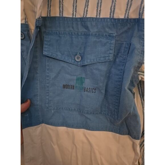 VTG 90's Color Block Striped Pockets Long Sleeve Button Down Shirt Men's Medium - Picture 4 of 6